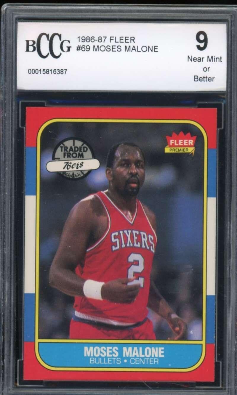 1986-87 Fleer #69 Moses Malone Card BGS BCCG 9 Near Mint+ - Unsigned Basketball Cards