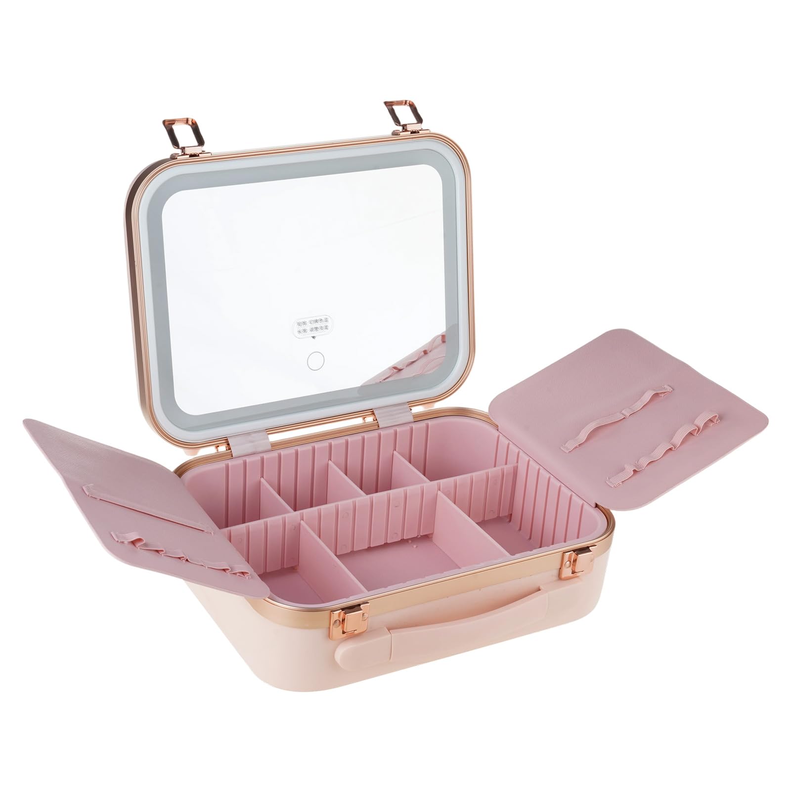 Beauty case professionale con anelli LED regolabili, luce e specchio, organizer portatile per cosmetici da donna, portatile, luminosità regolabile, B, One Size, Bellezza di massa