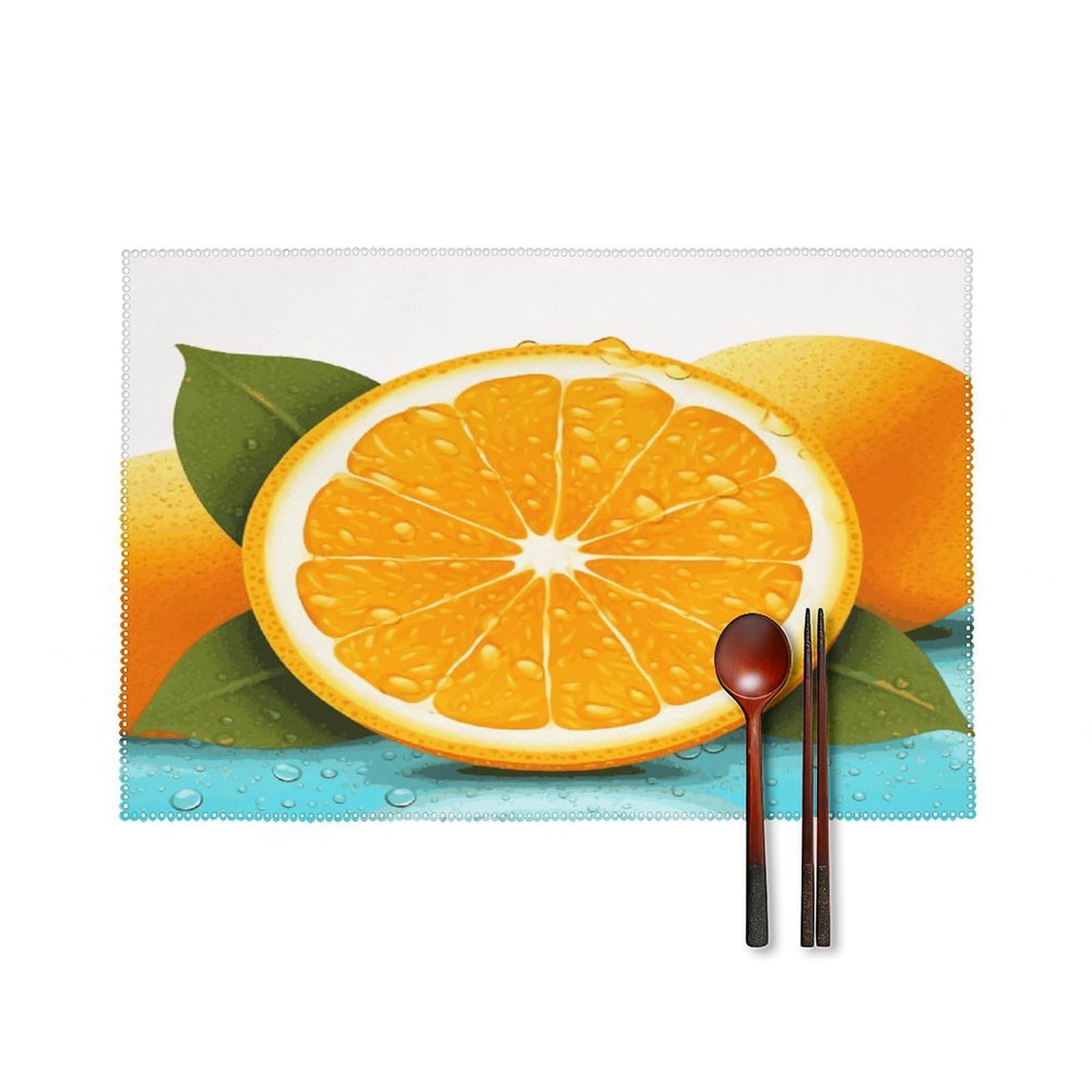Fekiloot Style Fresh Orange Fruit Placemats Set Of 6,Table Mat