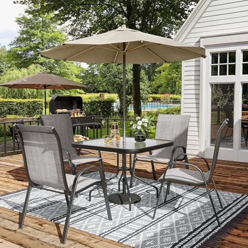 Image of Amopatio Patio Chairs Set of 4, Outdoor Stackable Dining Chairs for All Weather, Breathable Garden Outdoor Furniture for Backyard Deck(Light Grey)