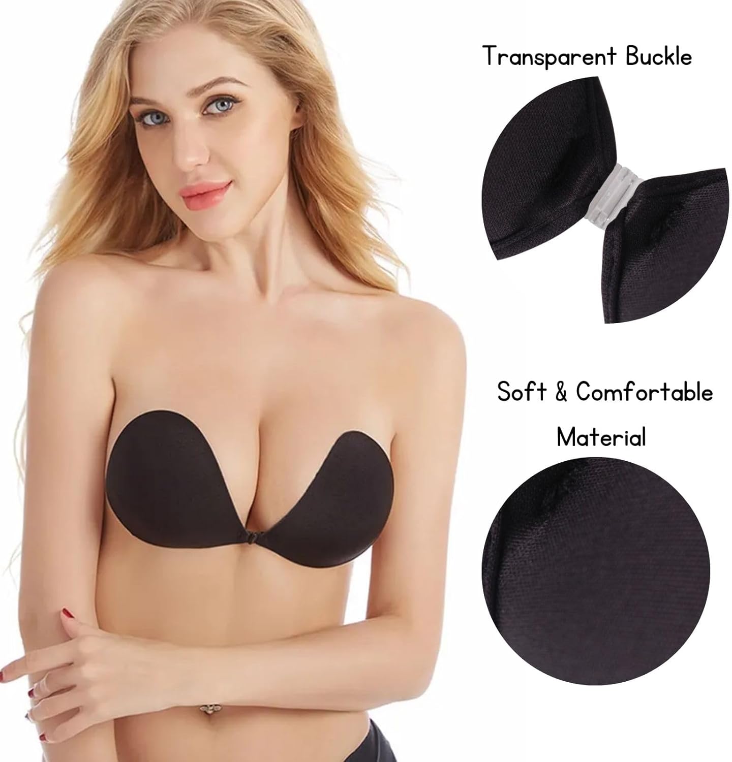 Sticky Self Adhesive Strapless Bra with Nipple Covers, Invisible Reusable Silicone Push-Up Backless Bra for Women - Image 2