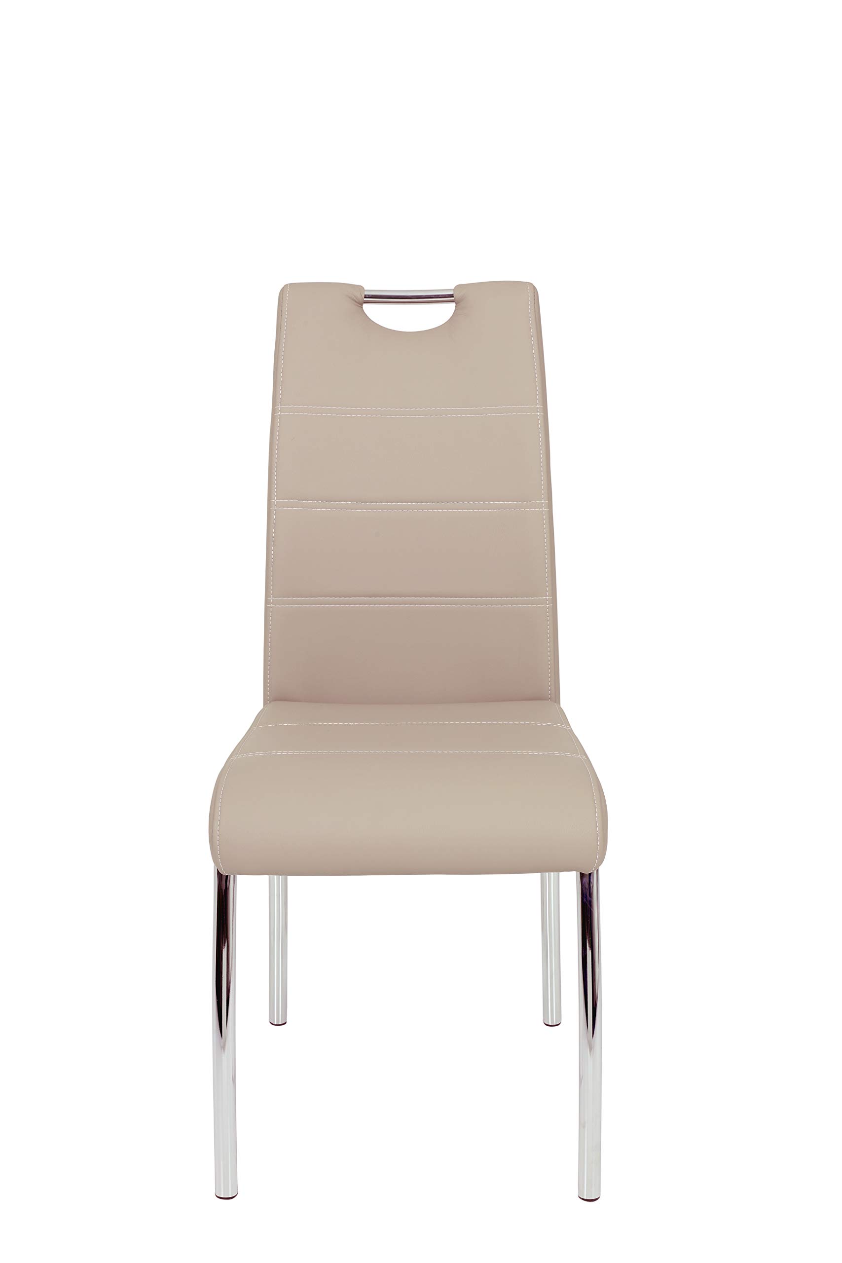 Hela Tische Susi Set da 1 sedia per sala da pranzo, con rivestimento in similpelle di colore beige, struttura cromata, schienale con impugnatura e portata da 120 kg