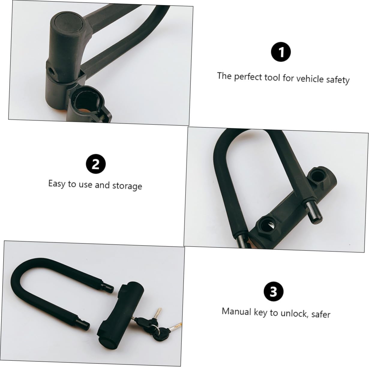 Lucchetto a U per Bici e Mountain Bike, Antifurto Portatile Nero | Plastica e Metallo, Apertura Manuale Chiave, Facile da Riporre, Uso Outdoor