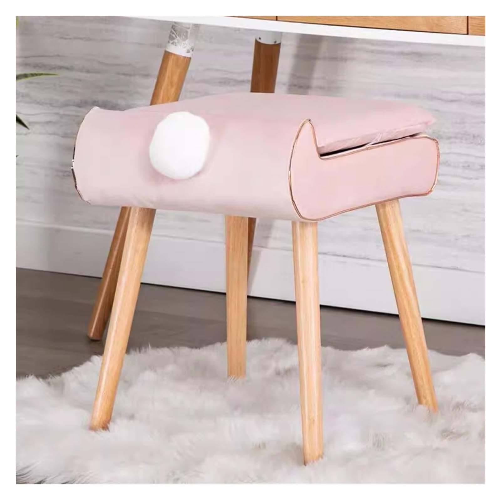 Taburete de maquillaje rosa y puf reposapiés para crear tu propio rincón de belleza