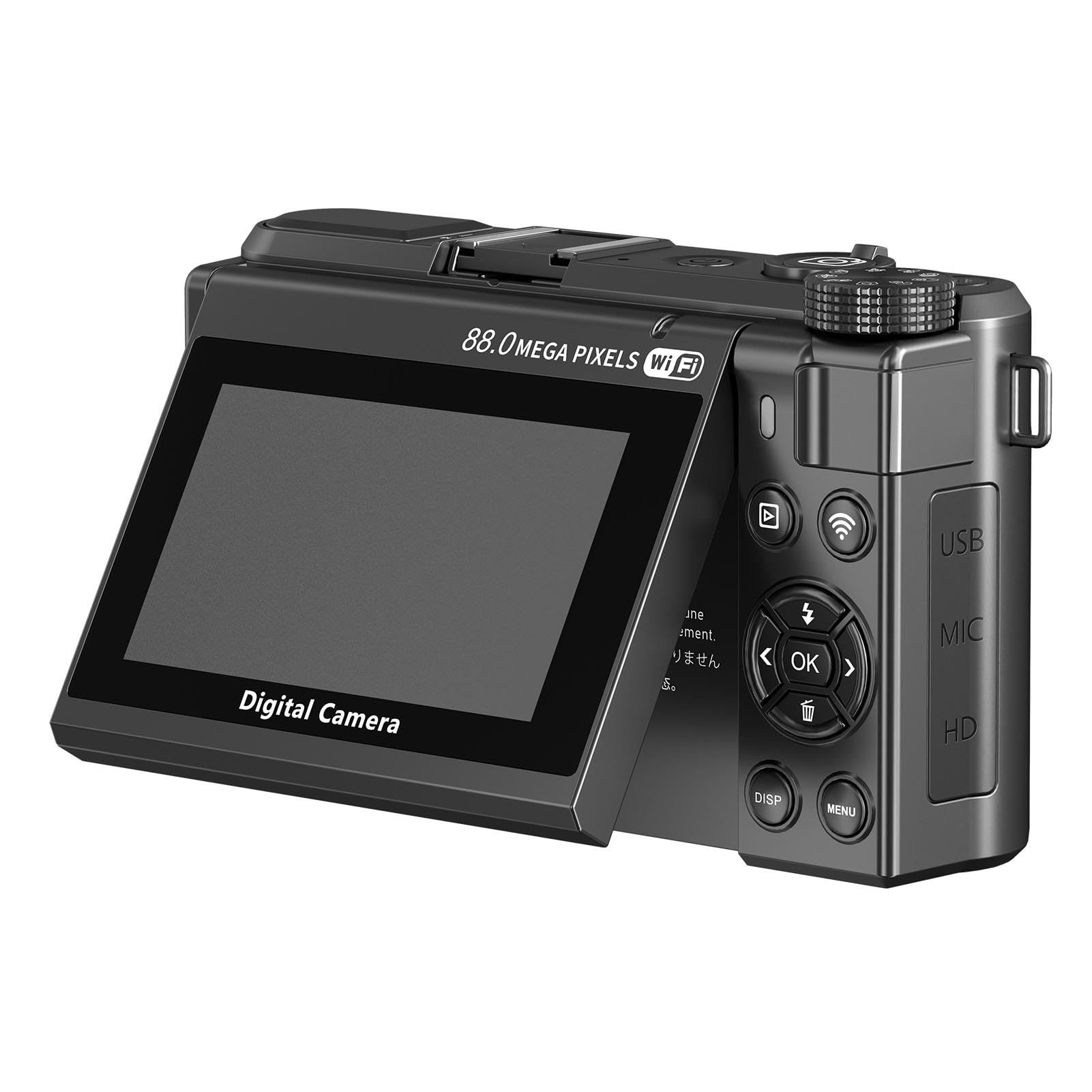 Fockety Aparat cyfrowy 8K, aparat do vlogowania z autofokusem 88 MP, 3-calowym ekranem Ultra HD 180° z funkcją obrotu, 18-krotnym zoomem, aparat typu „point and shoot” (BLACK)