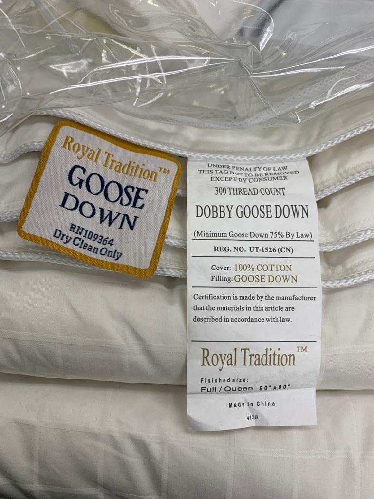 Royal Tradition Goose Down Comforter Medium Weight/Warmth (California King Size) 100-Percent Cotton Shell, Dobby Checkered Pattern, Standard Goose Down Fill, All Seasons Duvet Insert