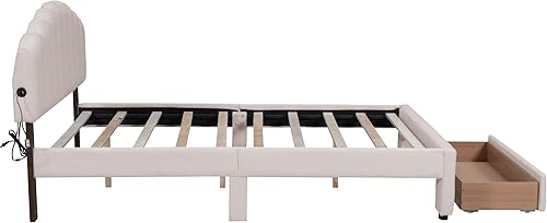 Miniatura 14 de DEINPPA Base de cama tapizada tamaño matrimonial con cabecera ajustable de flores elegantes, cama de plataforma de terciopelo con soporte de Bean