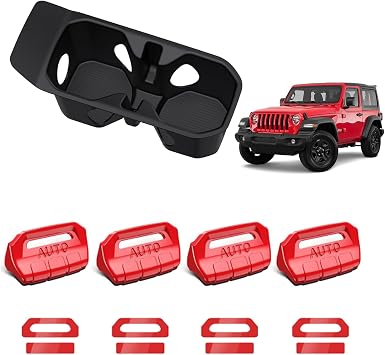 Upgrade Window Switch Button Cover Bundled with Cup Holder Insert for JL JLU 4xe 2025 2024 2023 2022 2021 2020 2019 2018& Gladiator JT 2020-2025 Interior Storage Accessories Shifter Storage Box