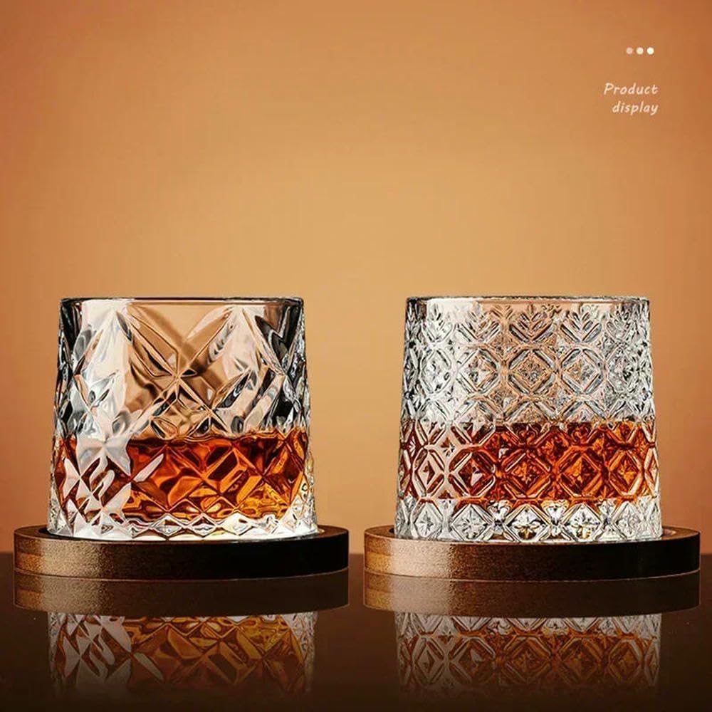 2 Piezas Vaso de Whisky Giratorio con Base, Vaso de Cristal Giratorio para Bourbon y Brandy, Vasos antiestrés, Regalo