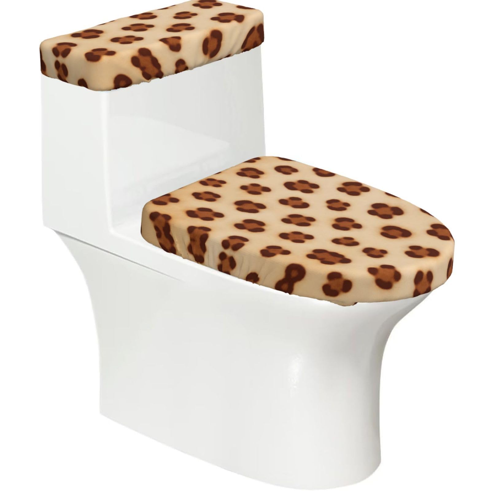 Cntdbu Black Soft Leopard Spot Stretchy Toilet Lid And Tank Cover Set-Soft Elastic Bathroom Decor For U Shape Oval