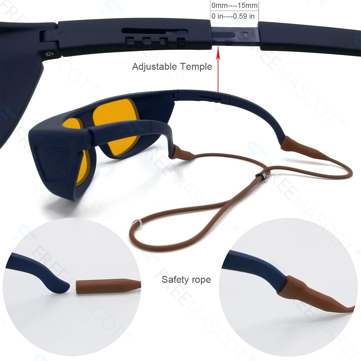 FreeMascot Professional OD 6+ 190nm-490nm Wavelength Violet/Blue Laser Safety Glasses for 405nm, 445nm, 450nm,473nm Laser