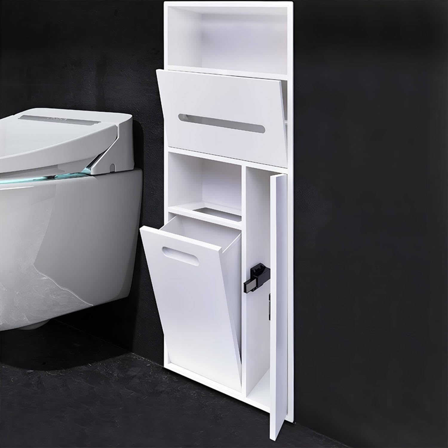 TIANQIHAO Wall-Mounted Toilet Paper Holder, Stainless Steel Shower, Built-In Trash Can, Kitchen Shelf Nizer, D H - 30X78X14Cm / 11.8X30.7X5.5In,Blanco-30x78x14cm/11.8x30.7x5.5in