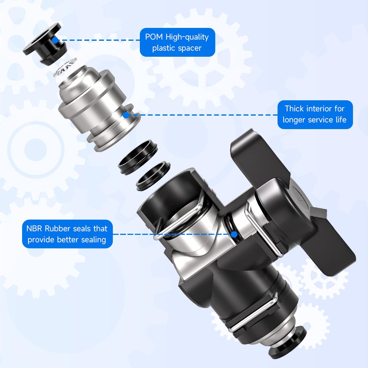 10 Piezas 8mm Negro Recta Neumática Control de Flujo de Aire Válvula de Bola de Empuje para Conectar Racor Neumático
