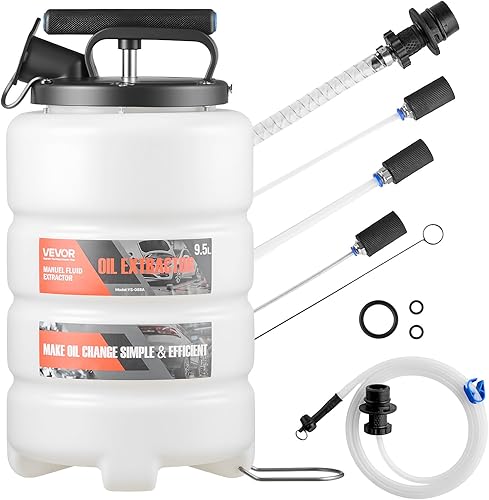 VEVOR Extractor de fluidos, capacidad de 9.5 L, bomba extractor de aceite manual al vacío con caballo largo de 59 pulgadas y tres tubos de extensión