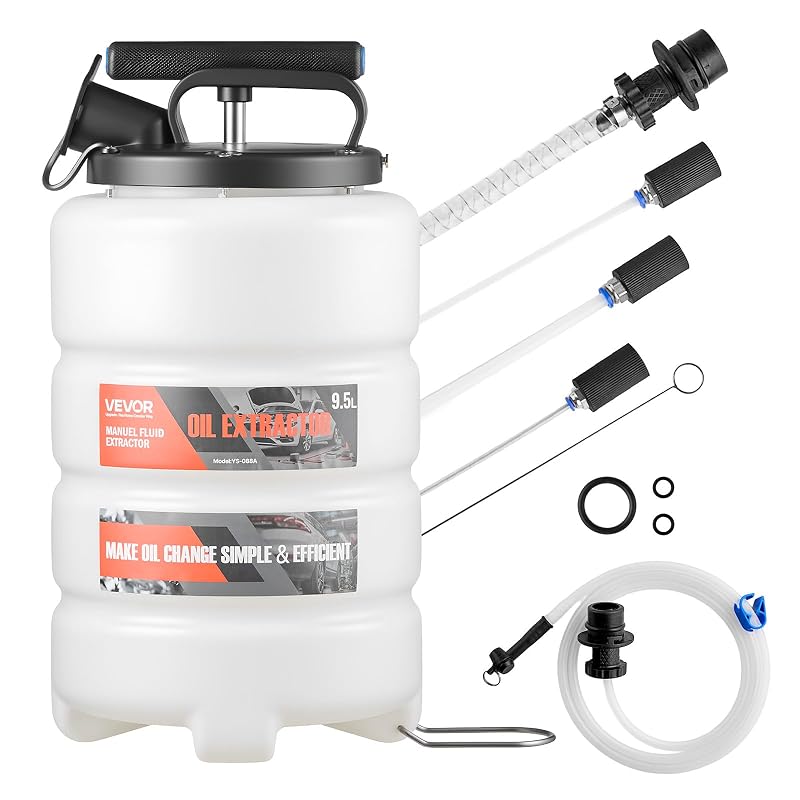 VEVOR Extrator de Fluidos Manual com Bomba de Vácuo, Tanque HDPE de 9,5 L, Mangueira de 149,9 cm e 3 Extensões de 119,4 cm, YS-088A