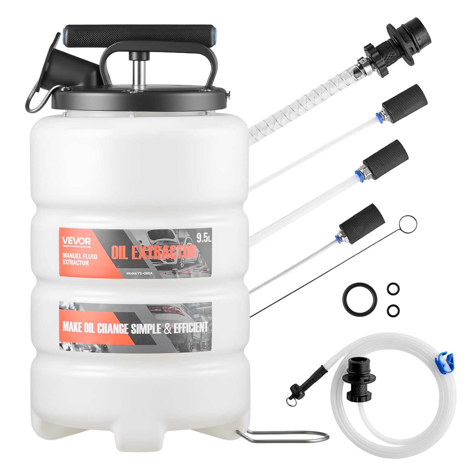 VEVOR Bomba de Líquido de Transmisión Manual Capacidad 9,5 L, Extractor de Aceite de Mano para Máquinas, con Manguera 150 cm Tubos de Extensión Adaptadores, Cambio de Aceite para Coches Barcos Motos