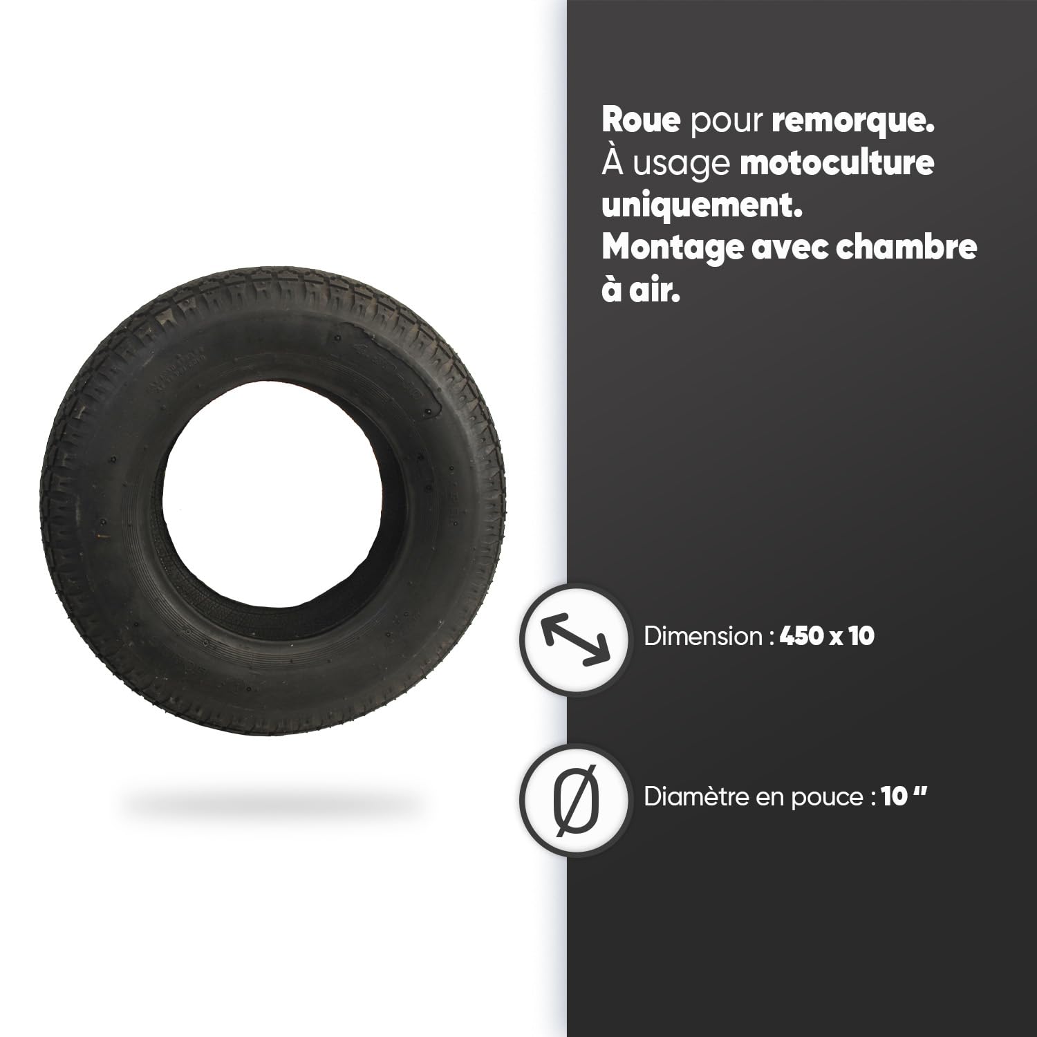 GREENSTAR - Neumático de 6 pliegues para remolque, solo para motocultores, dimensiones 450 x 10 cm, montaje con cámara de aire, duradero, producto de alta calidad