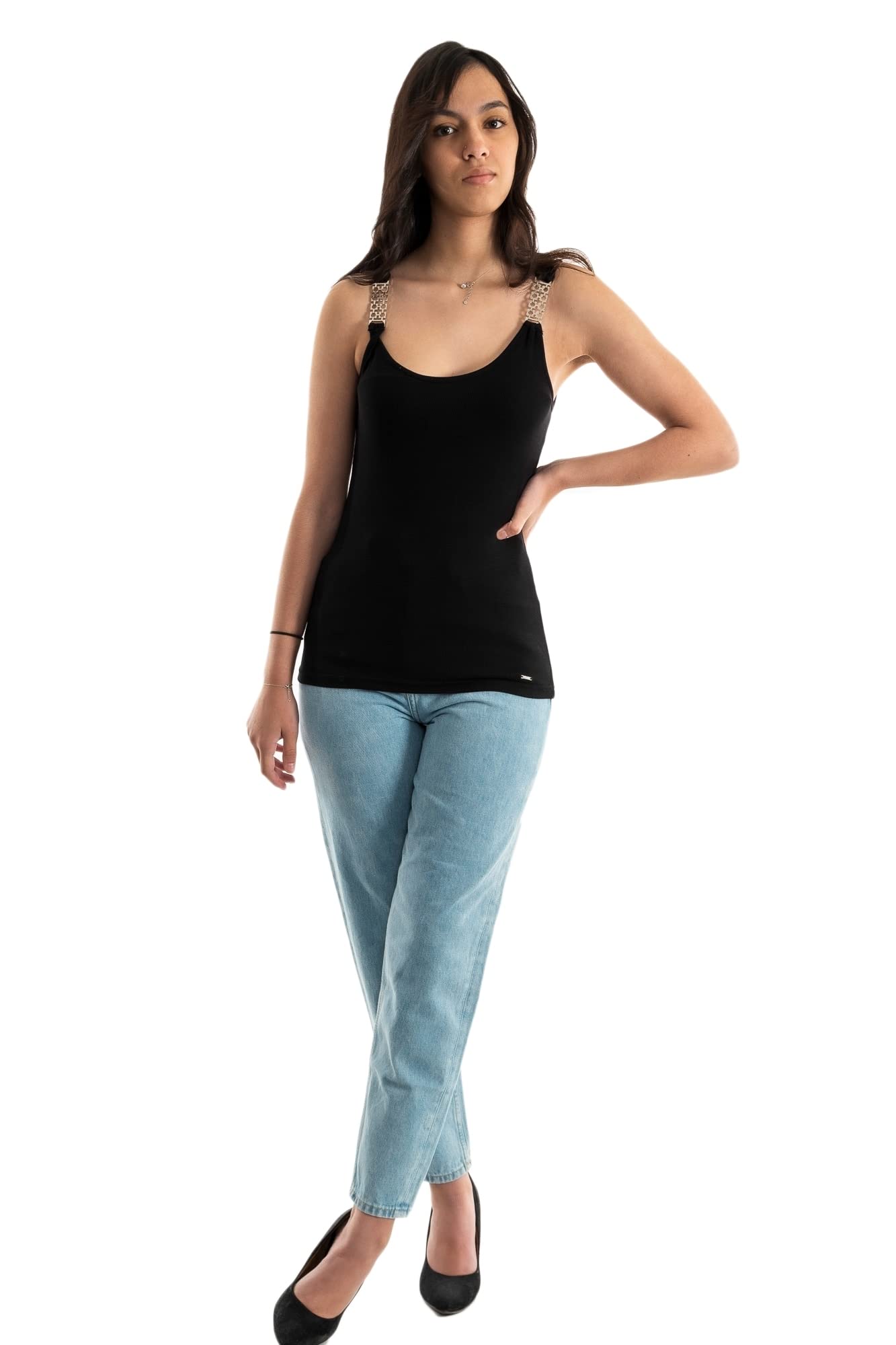 Morgan Embellished Strappy Tank Top, Black, UK 14-16
