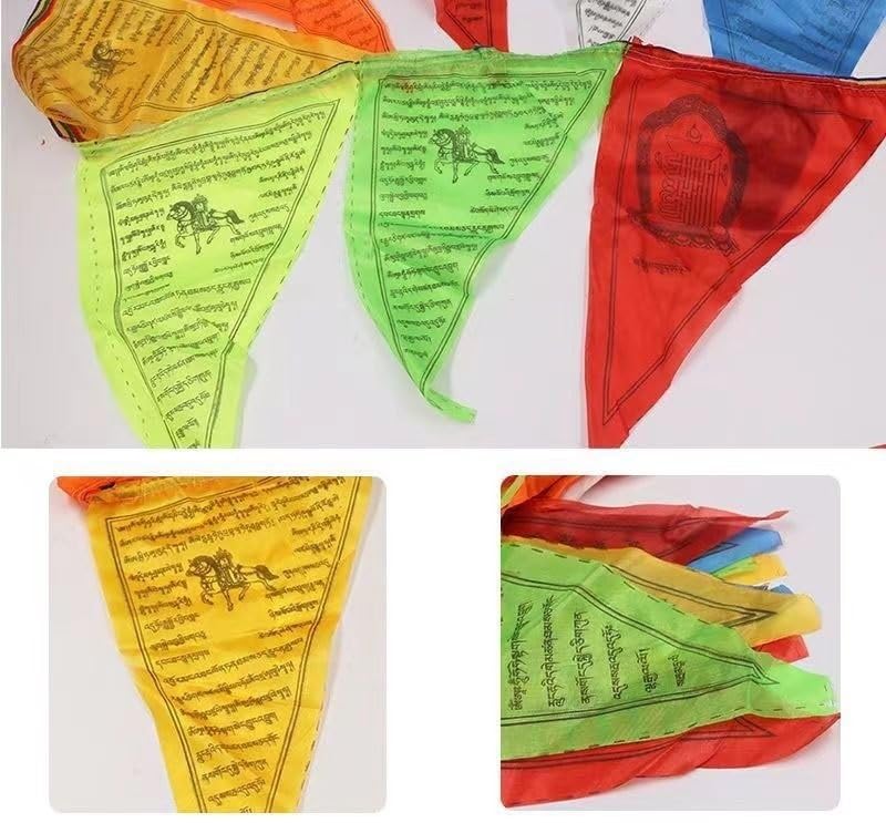 Tibetisch-buddhistische Gebetsfahnen, Gebetsdekoration, Dreiecksbanner, tibetisches buntes Seidenbanner, Fengmaqi Long Da-Wimpel, 6,5 Meter, 25 Seiten, Flaggen (Color : 10 pcs)