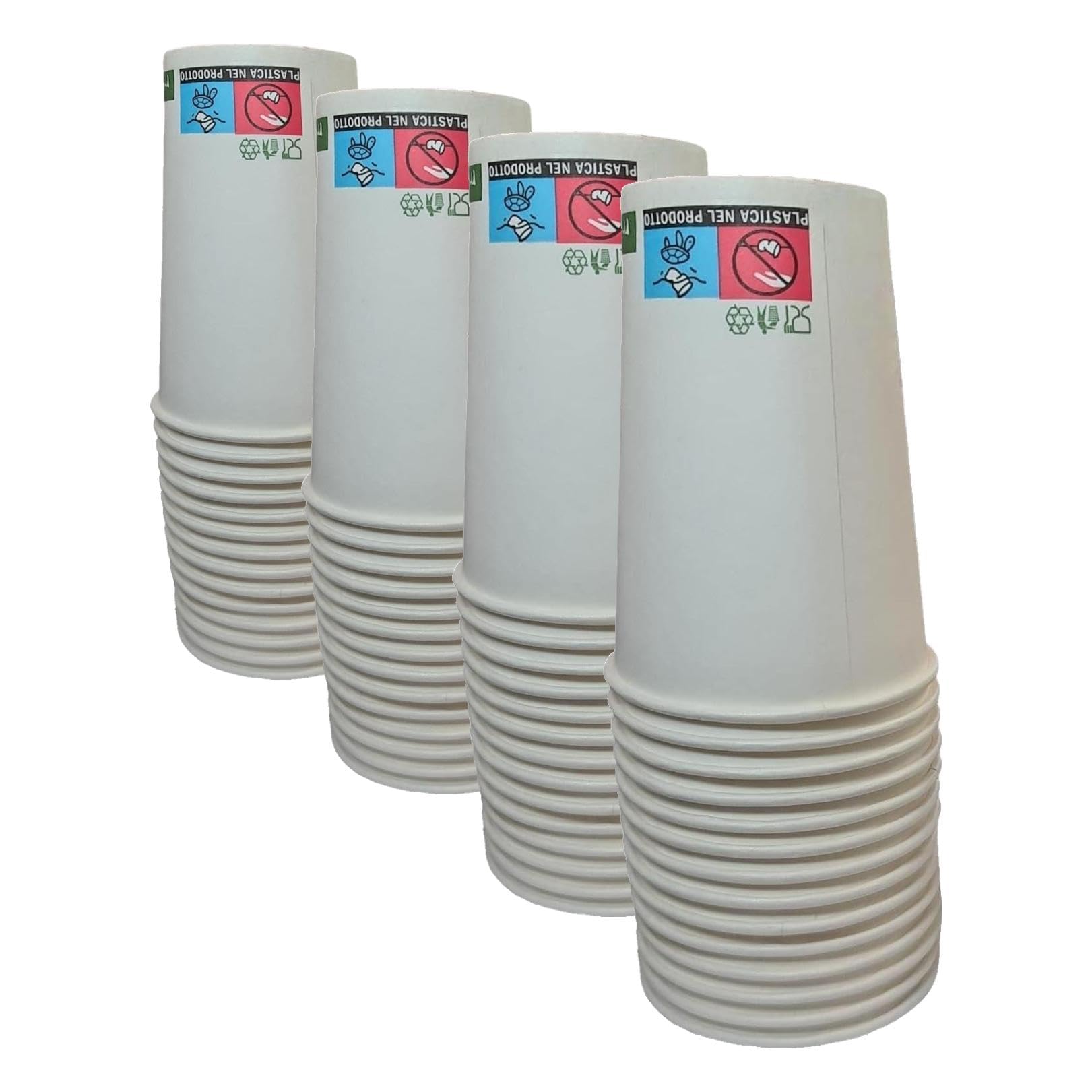 100 Bicchieri in Carta per Acqua capacità orlo 210ml Colore Bianco biodegradabili cartoncino (210ml 100 pezzi, bianco) (Confezione da 4)