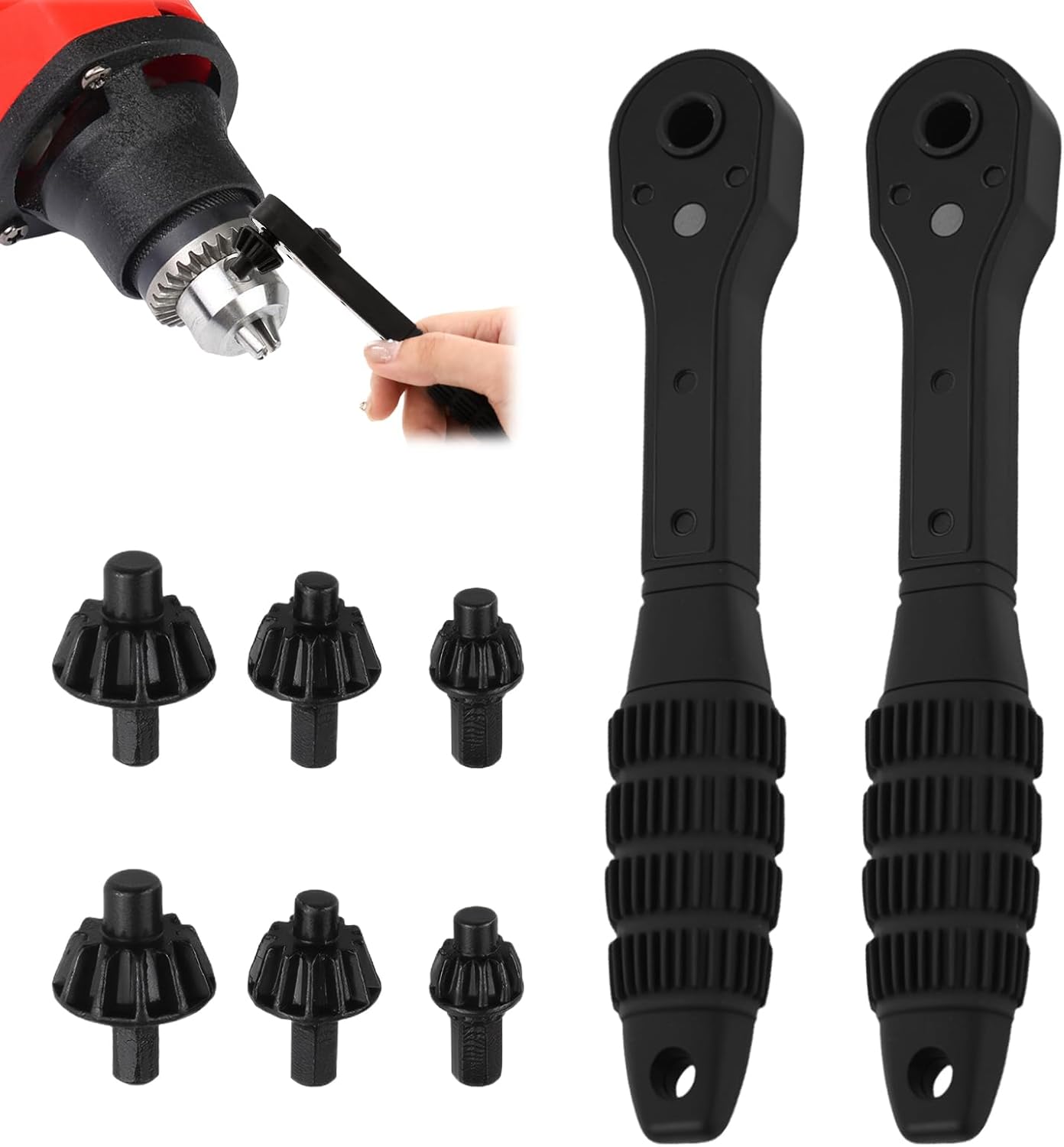 2 in 1 Drill Chuck Ratchet Wrench, 2 Sets Drill Chuck Ratchet Spanner Key Replacement Tool Suitable for Most and Power Tools with 3 Gears Of Different Specifications