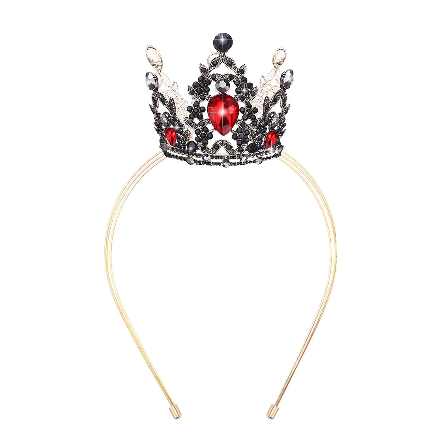 VELSCRUN Black Red Crystal Tiara Headband, Crowns for Women, Princess Girls Tiaras, Royal Queen Crown Princess Quinceanera Headpieces for Birthday