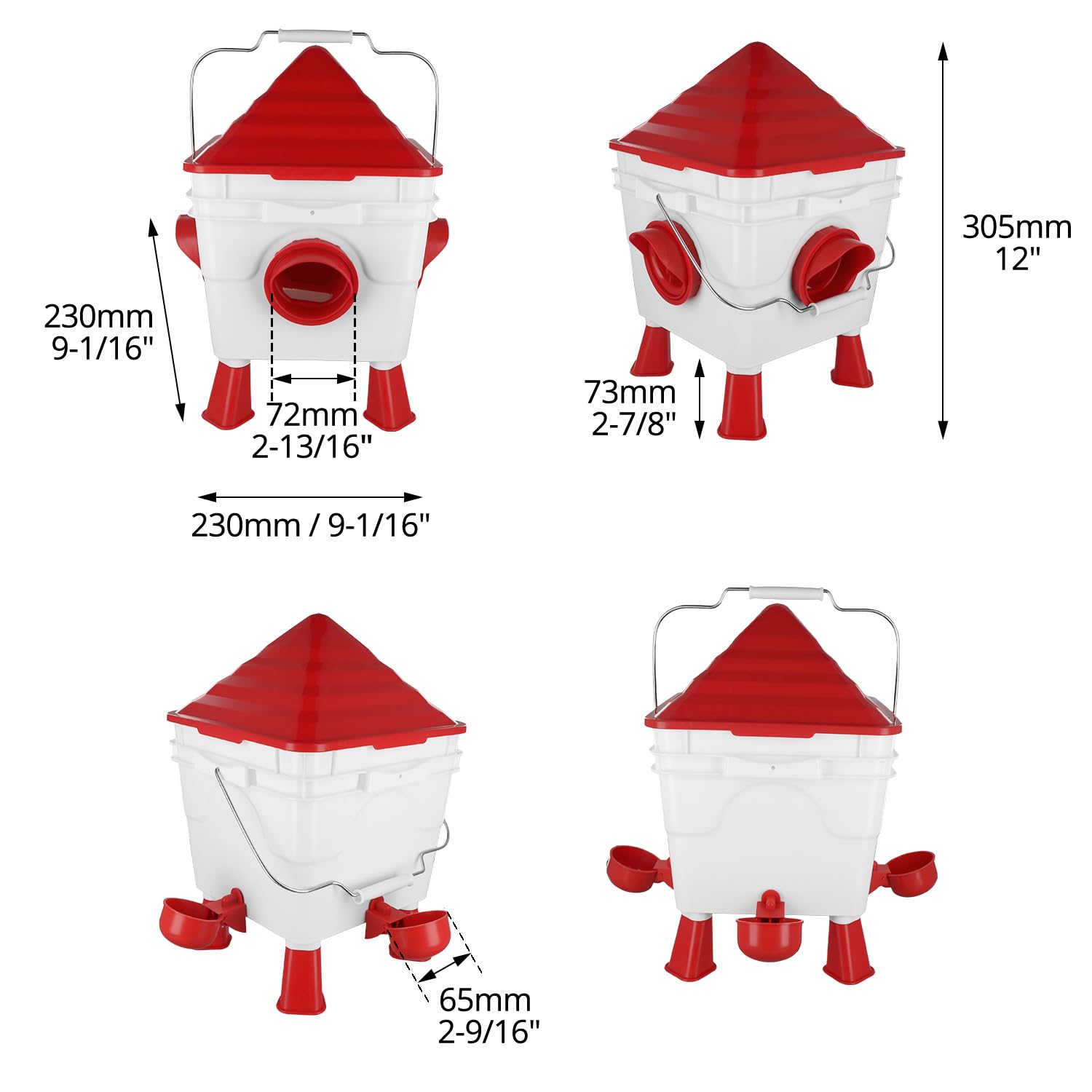 QWORK® Set Mangiatoia e Abbeveratoio Automatico per Galline Polli - 6Kg/8,5L - con Aperure Anti-Spreco, Piedi Rimovibili e Catene in Acciaio - Adatto per Uso Esterno