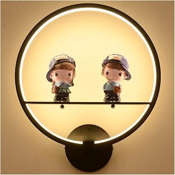 Demeanor Wall Sconces, Black/White Wall Lamps Boy and Girl Nordic Creative for Living Room Bedroom Bedside Lighting Bracket Led Home Fixtures Color Black, Size Warmwhite