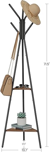 Miniatura 5 de VASAGLE Perchero Independiente, Perchero Perchero, Hall Tree con 2 Estantes, para Ropa, Sombrero, Bolsa, Estilo Industrial, Marrón Avellana y Negro