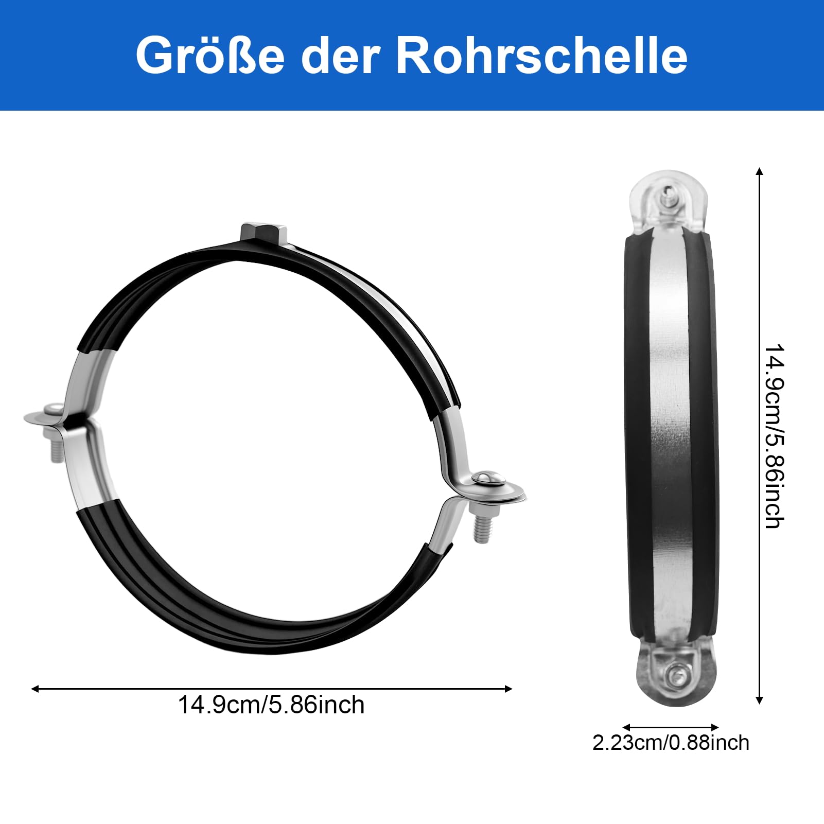 Abrazaderas de tubo de 110 mm, galvanizadas con inserto de goma, abrazaderas para tubo de ventilación, manguera de extracción, abrazaderas para soporte de tubos, abrazadera negra de goma