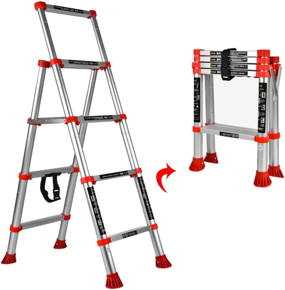 OKUOKA Ladders,Household Telescoping Ladder with Handle, Aluminum Tall Lightweight Step Ladders for Indoor Outdoor, Hold 150 Kg/ 330 Lbs/4 Step
