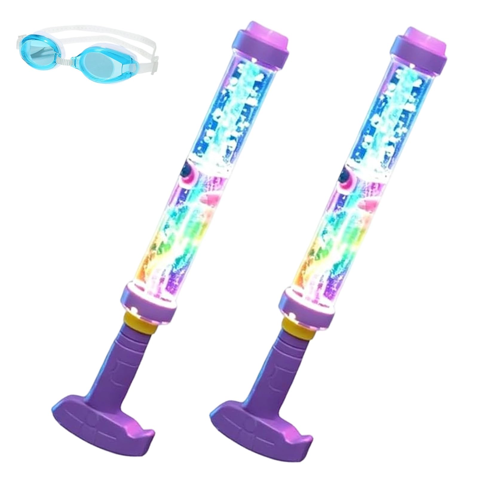 Glowing Rainbow LED Water Blaster, Pull-Push Firework Water Blaster, Summer Fun that Pops Like Magic, Rainbow Water Gun for Pool Party Outdoor Summer Water Games (2pcs)