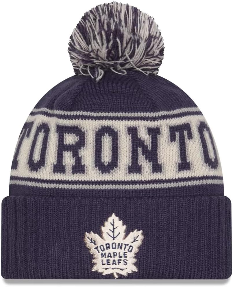 New Era NHL Unisex-Adult Primary Logo Retro Pom Cuffed Knit Fleece Lined Cold Weather Beanie Hat