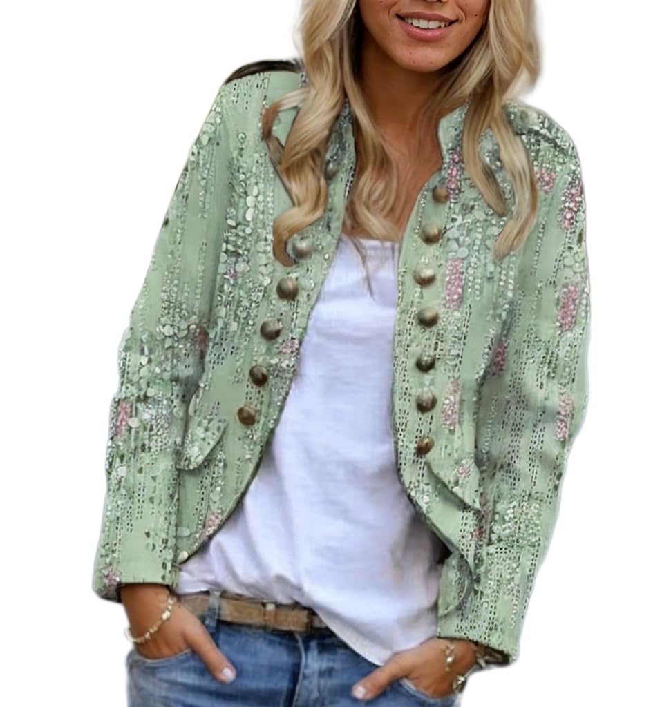 Womens Fall Double Breasted Open Front Cropped Blazers Jacket Business Casual Lightweight Stand Collar Coat