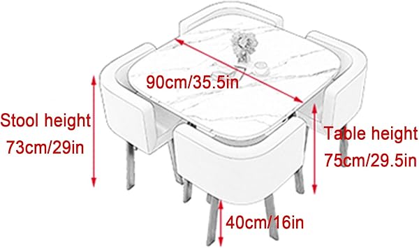 Simple Square Table Kitchen Dining Table Set, Modern Conference Table, Compact Kitchen Table, with 4 Chairs Reception Table, for Dinning Room/Kitchen(Blue,90cm/35.5in)