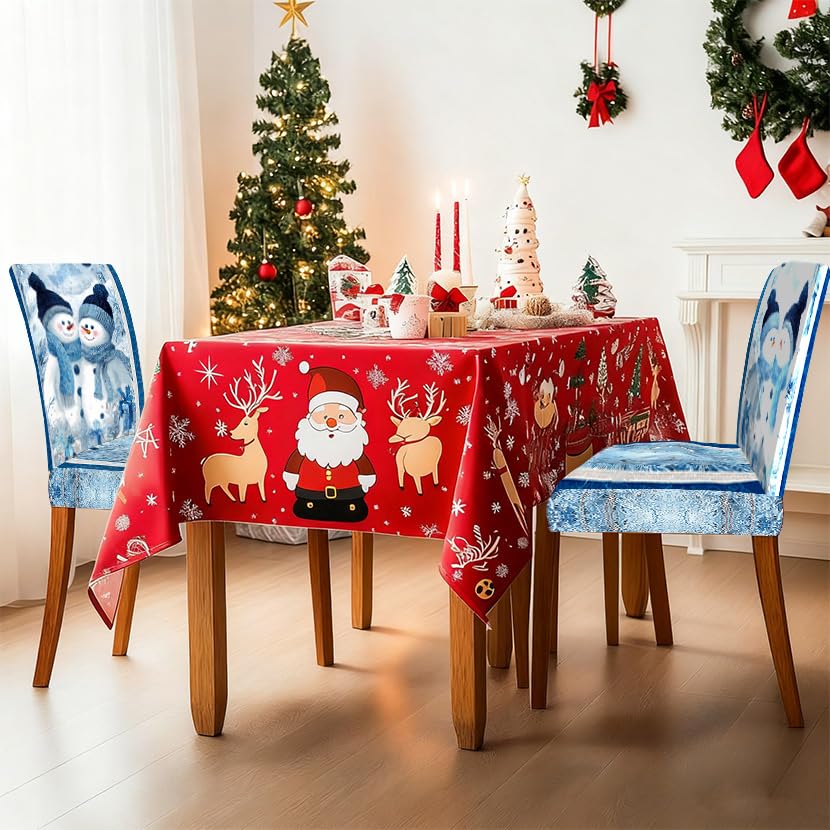 Image of Snowman Couple Dining Chair Covers Set of 4, Winter Slipcovers