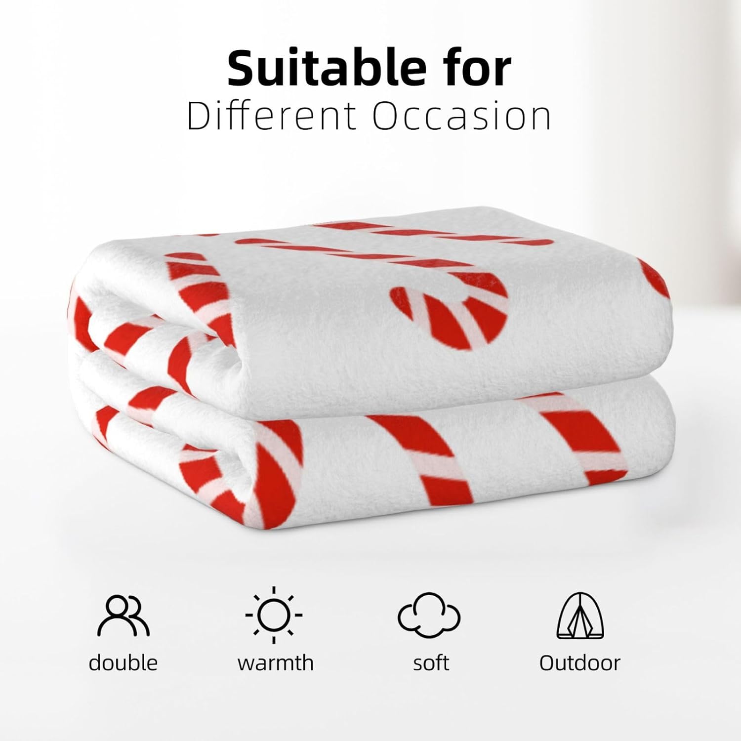 JOOCAR Christmas Candy Cane Throw Blanket Soft and Warm Holiday Throw Blanket for Picnic Camping Travel Lightweight Fuzzy Cozy Blankets for Living Room Sofa Couch Bed 40"x50" - Image 5
