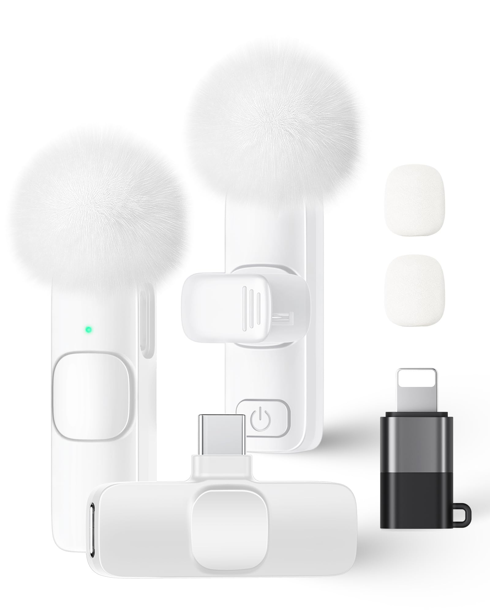 Wireless Lavalier Microphone for iPhone iPad and Android Phone, 2 Pack Lapel Mic Plug and Play Wireless Mic Noise Reduction Microphone for Video Recording Interview Podcast Vlog YouTube (White)