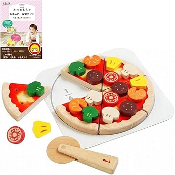 Amazon エデュテ限定ガイドブック付き 木のおもちゃ 知育玩具 ままごと おままごと ごっこ遊び Voila ボイラ ヤミーピザ ピザ トッピング ナイフ プレート マジックテープ 誕生日 プレゼント 3歳 4歳 Edute エデュテ セット おもちゃ