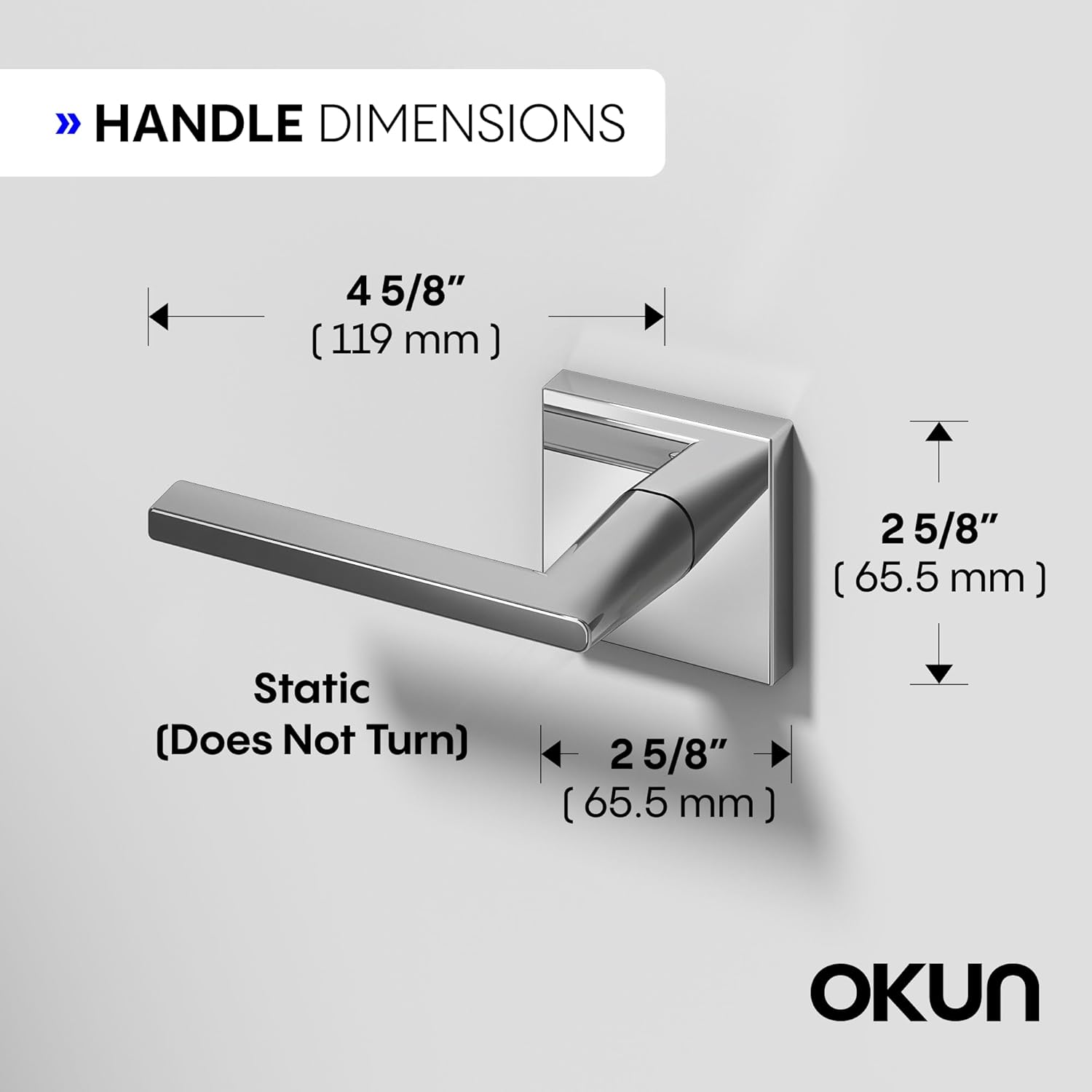 Okun Quadra Dummy Door Handle – 2 Pack, Reversible, Non-Turning Lever for Closet, Pantry, or Hallway Doors – Chrome Finish