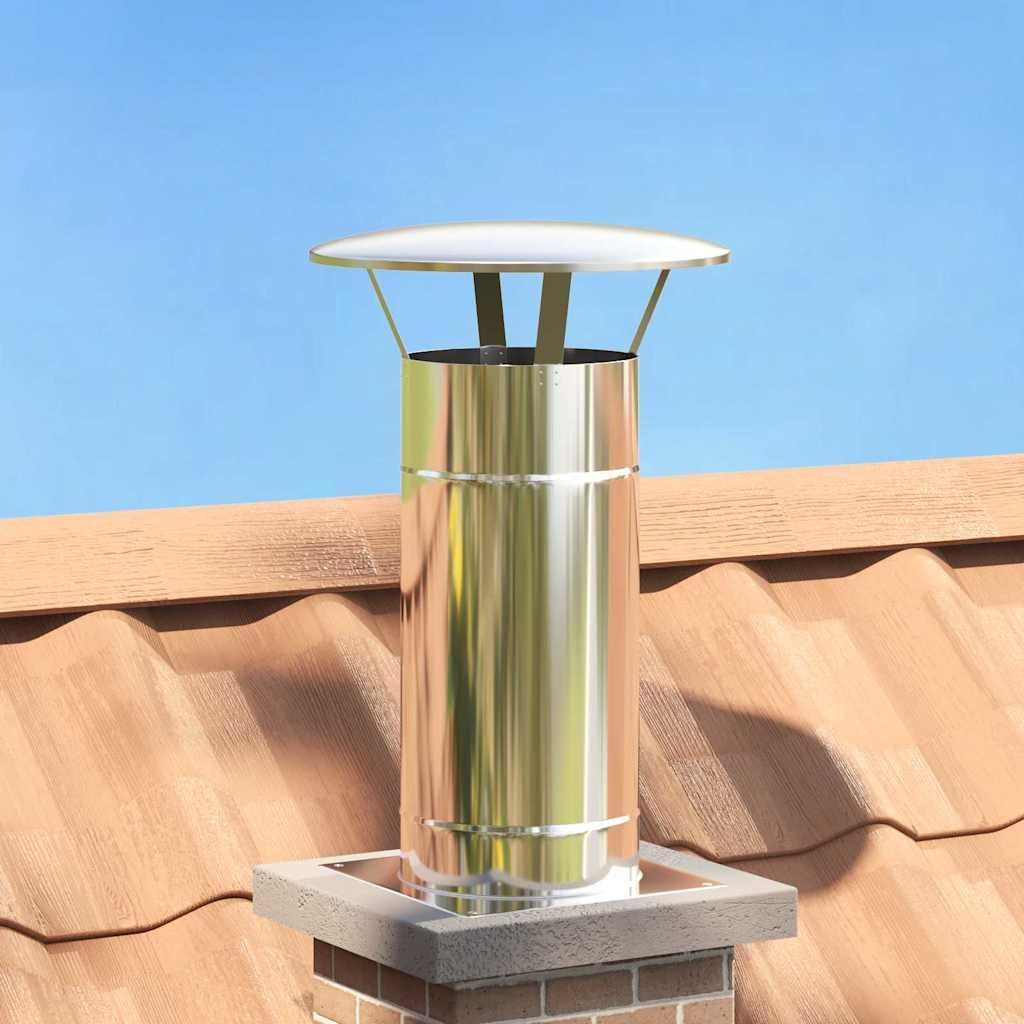 Kaminverlängerung Silber Edelstahl 35 x 35 x 65 cm mit Regenabdeckung, kaminzubehör für Garten, Terrasse, funktional leichtes ofenzubehör für effizientes Heizen und Schutz