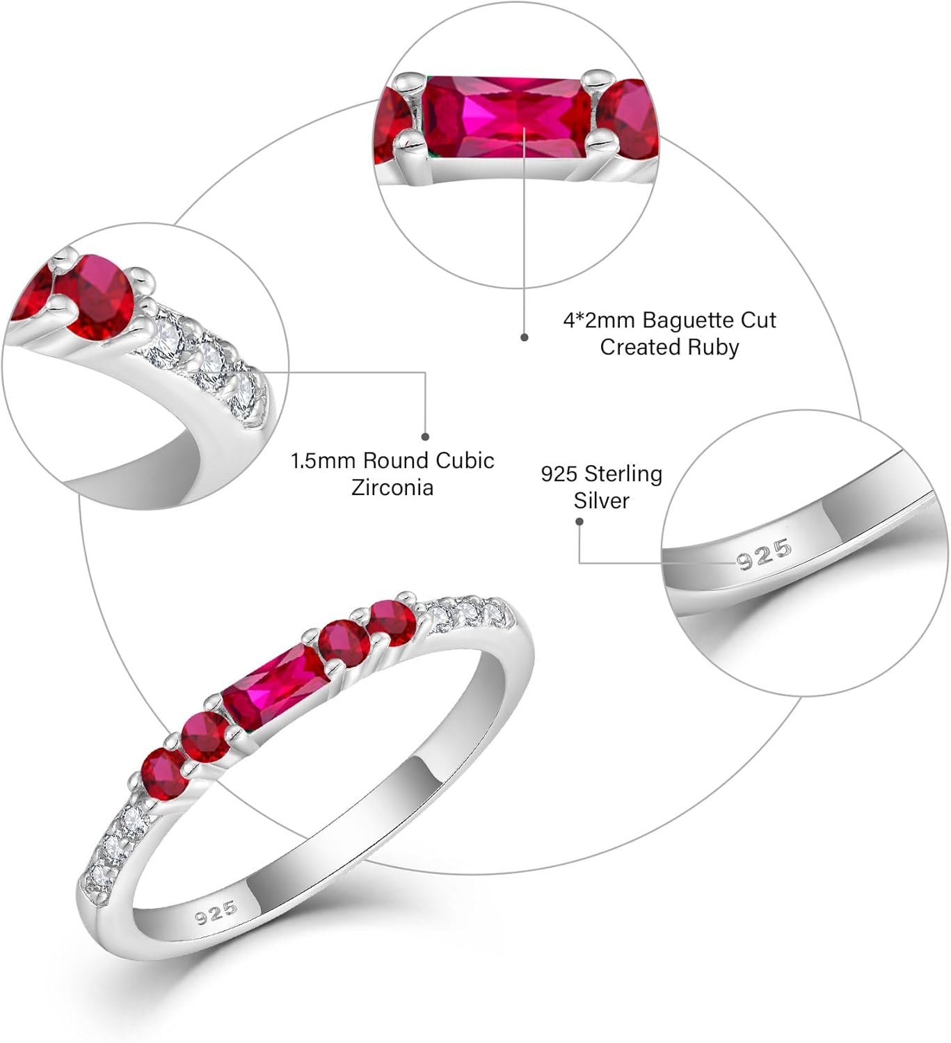 Stackable Eternity Ruby Ring for Women 925 Sterling Silver Baguette Cut July Birthstone Ring for Her Size 9 - Image 6