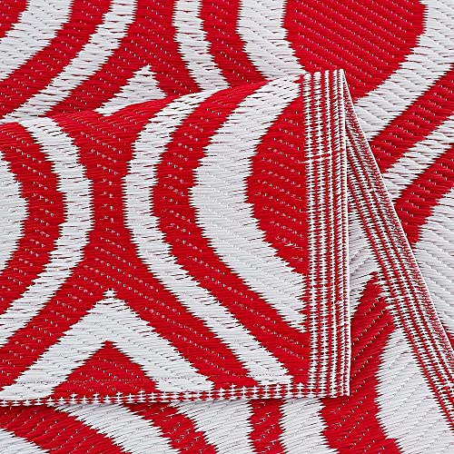 Playa Rug Reversible Indoor/Outdoor 100% Recycled Plastic Floor Mat/Rug - Weather, Water, Stain, Fade And Uv Resistant - Venice- Red & White (8'X10') #TOP1