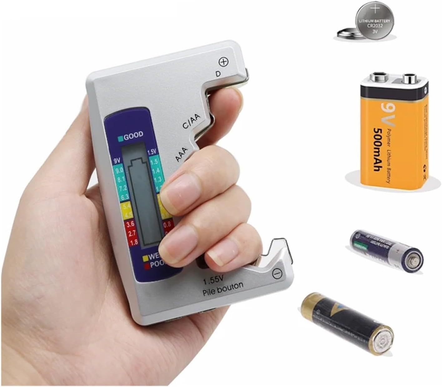 2pcs Universal Digital LCD Battery Tester Checker Button Cell Capacity Detector C/D/N/AA/AAA/9V Battery Power Supply Testing Monitor