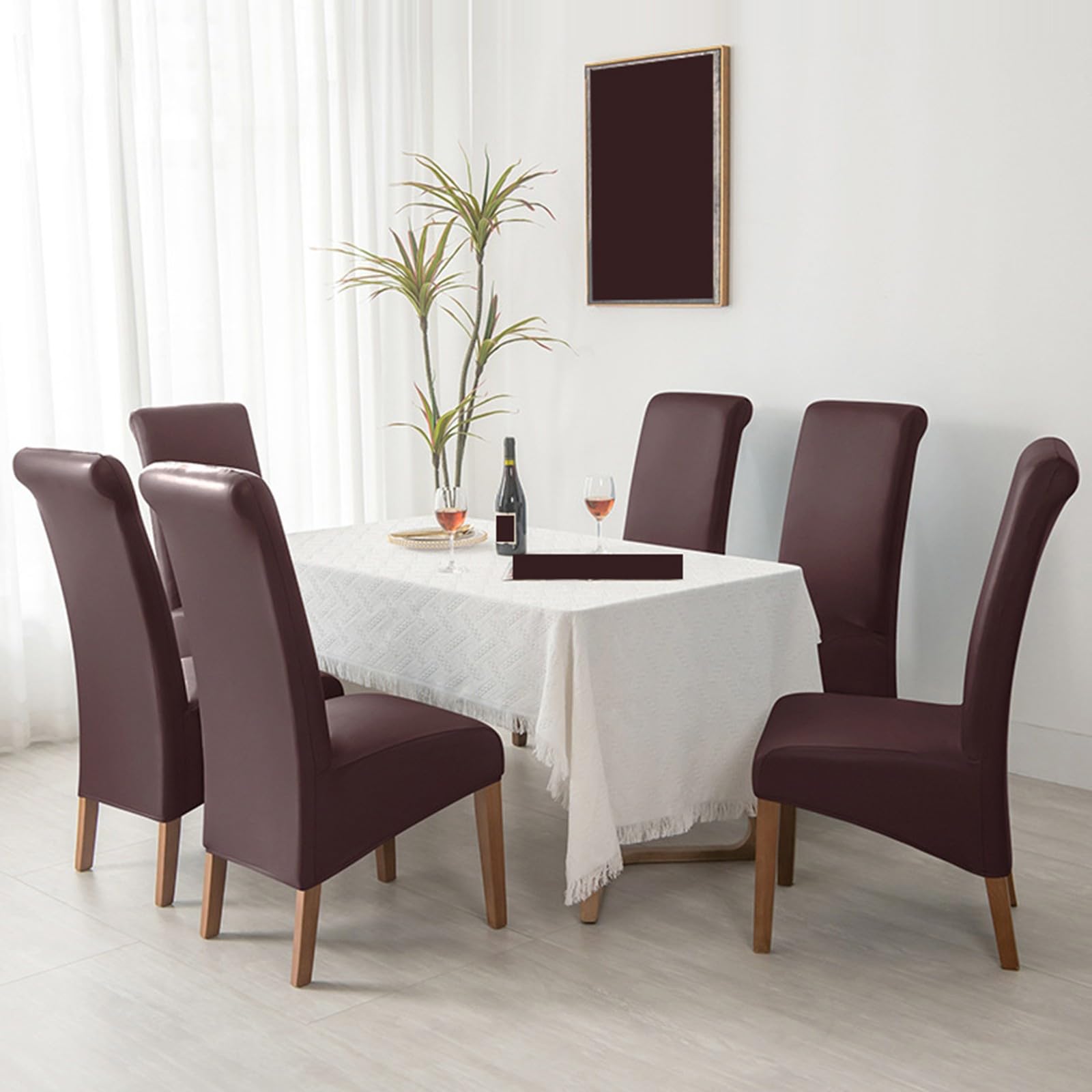 Stuhlhussen für Esszimmerstühle,wasserdichte PU-Leder Stuhlhussen-Set 2/4/6 Stück,Dehnbarer Universeller Esszimmer-Stuhlhussenschutz,Abnehmbar und Waschbar(Beige,Set of 4)