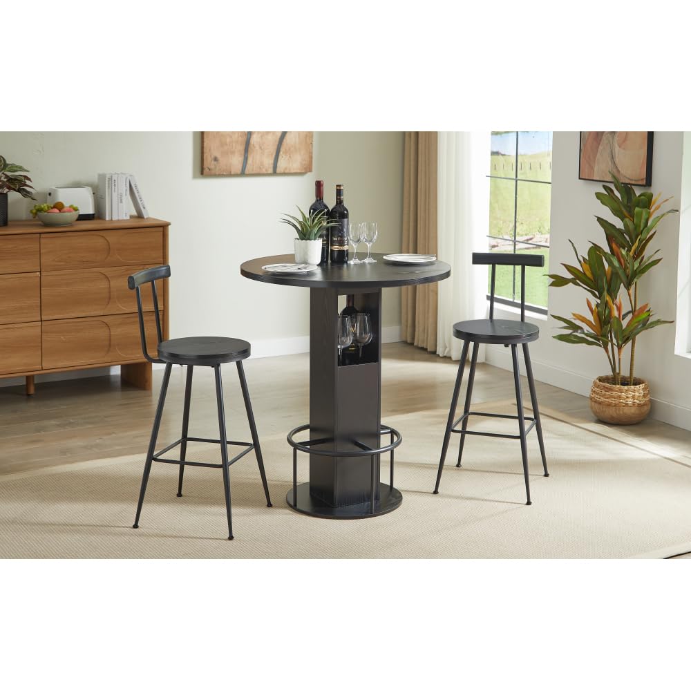 Juego de mesa de bar de 3 piezas con mesa redonda y 2 taburetes de madera robusta con reposapiés de metal, perfecto para comedores, cafeterías, bares, salones, estables y versátiles, 193