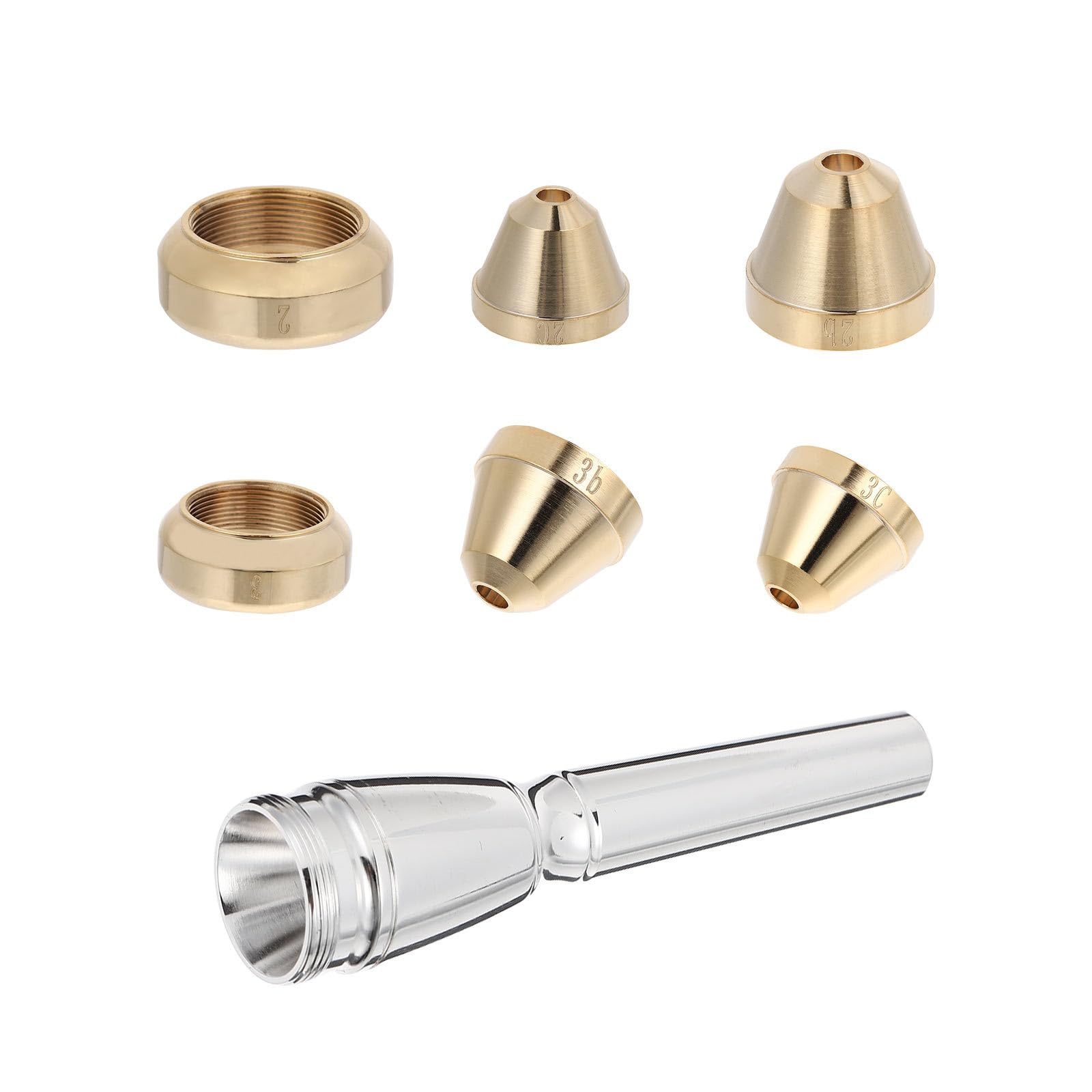 VANZACK Beccucci per Tromba Set 7 Pezzi in Ottone Argento Evitare la Distorsione del Suono Adatti a Tutti i Tipi di Tromba per Esibizioni Professionali