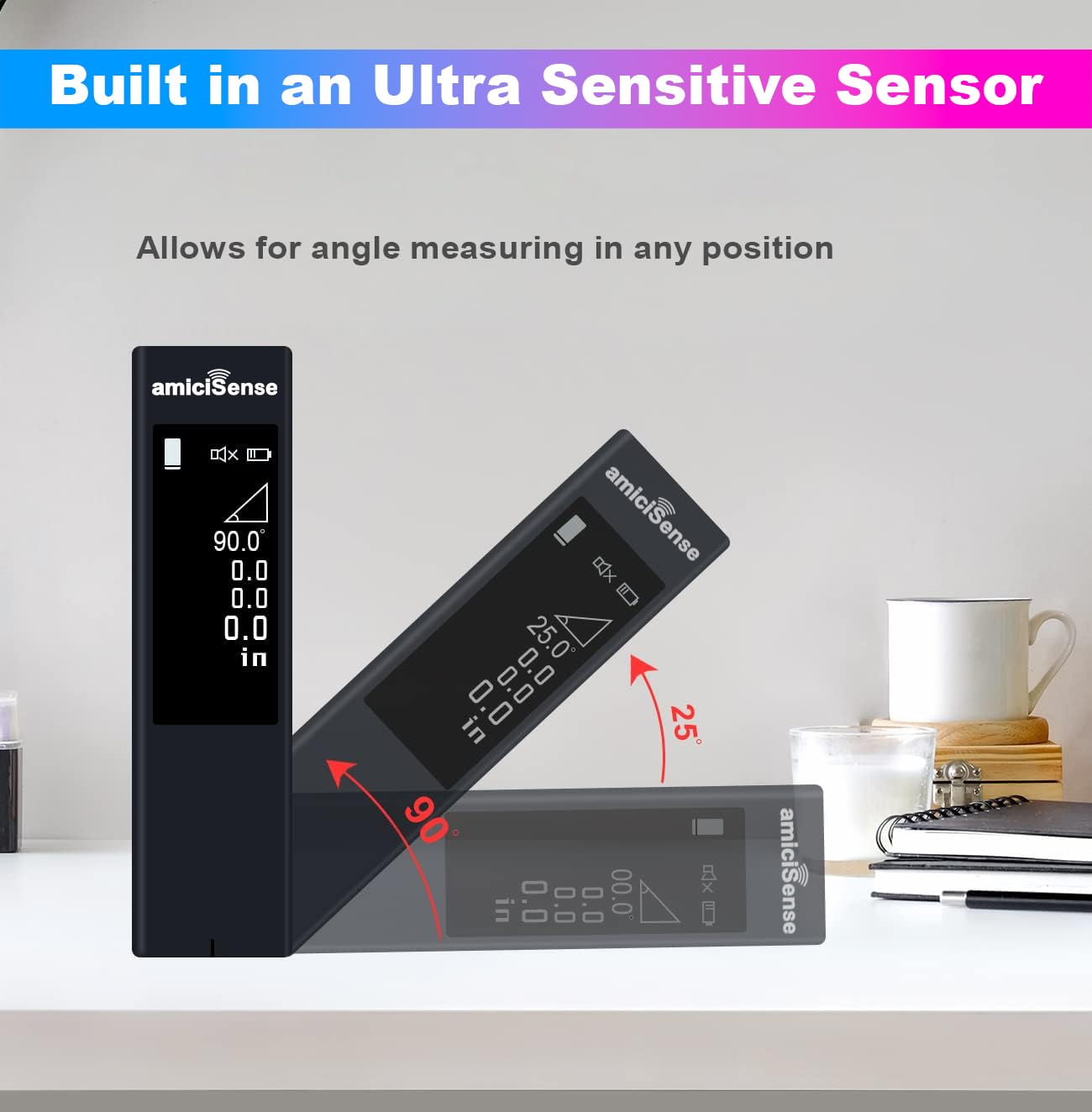 amiciSense Laser Distance Meter with Touch Display - 40m Digital Ruler with Type-C Charging, Multi-Measurement Modes (Area, Length, Volume, Angle, Pythagoras) 4