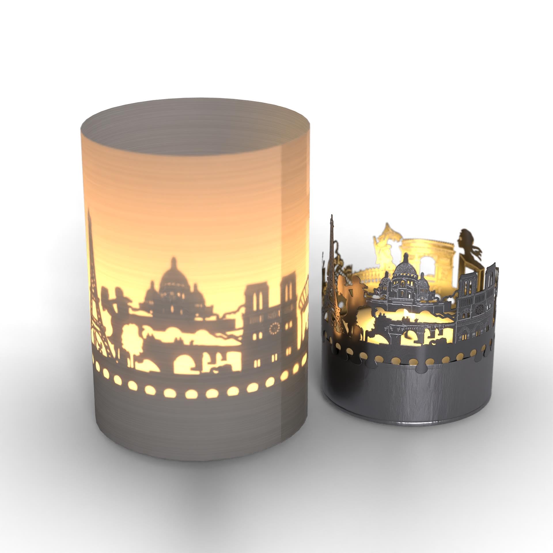13Gramm Silver Paris Skyline Gift Tube Shadow Play | Stunning Souvenir Candle Projecing Eiffel Tower, Arc De Triomphe & More | Perfect For Paris Fans | Unique Home Décor Accent