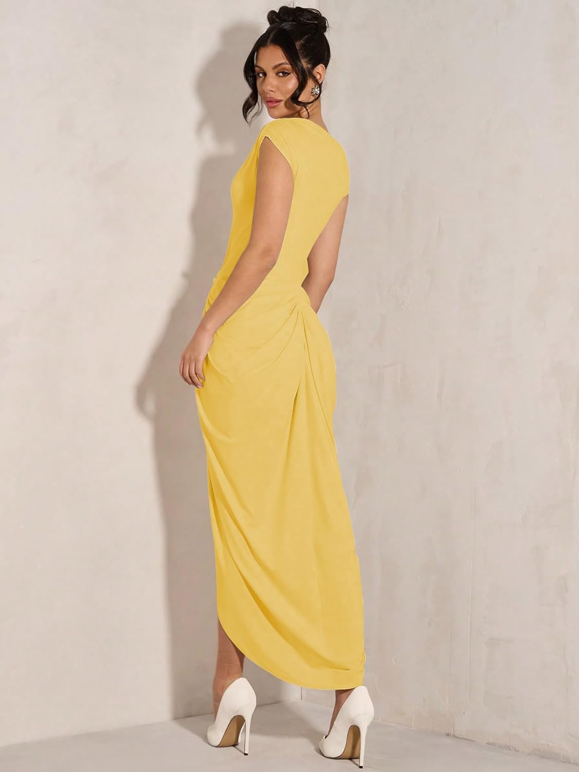 Floerns Women's Elegant Long Dress Asymmetrical Off Shoulder Ruched Slit Bodycon Cocktail Dresses - Image 3